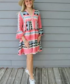 Sofia Tori Checks Dress Coral Sophia Collection