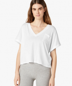 Beyond Yoga Deep V Pocket Tee White