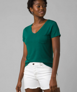 Prana Foundation Short Sleeve Vneck Deep Pine Heather