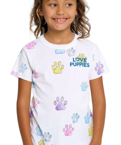 Chaser Girls Short Sleeve Dog Crew Neck White