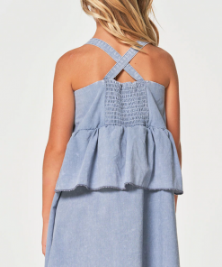 Chaser Coastal Flouncy Sundress Denim Mineral