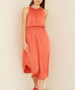 Bella Dahl Sleeveless Smocked Waist Midi Dress Mojave Red