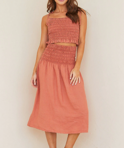 Bella Dahl Smocked Midi Skirt Mojave Red