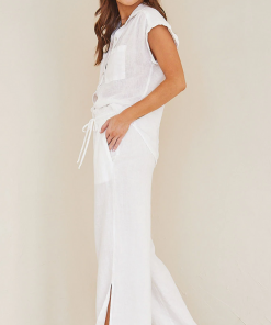 Bella Dahl Smocked Waist Side Slit Wide Leg White