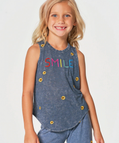 Chaser Girls Sunshine Day Linen Muscle Tank Denim Mineral Wash