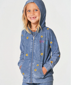Chaser Girls Sunshine Day Cozy Knit Zip Up Hoodie Denim Mineral Wash
