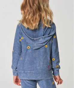 Chaser Girls Sunshine Day Cozy Knit Zip Up Hoodie Denim Mineral Wash
