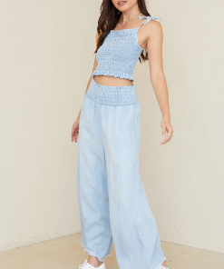 Bella Dahl Smocked Wide Leg Crop Riviera Wash