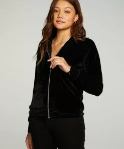 Chaser Velvet Zip Up Black