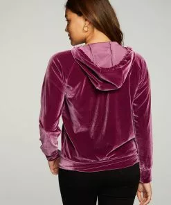 Chaser Velvet Zip Up Plum